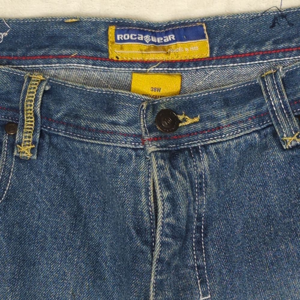 Vintage Y2K Baggy Rocawear‎ Blue Wide Leg Embroidered Jorts sz. 38W Hip Hop - Picture 5 of 16